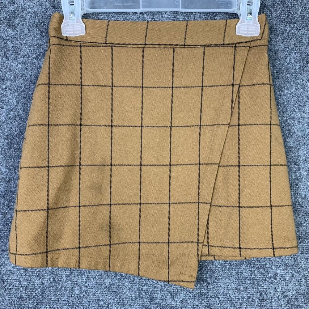 Forever 21 Asymmetrical Mini Skirt Women S Lined Tan Windowpane Preppy